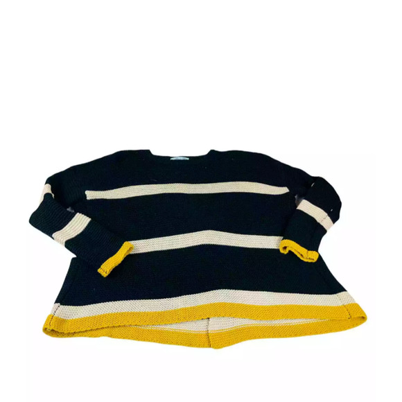 She+Sky Womens Black Multi Colored Back Slit Striped Chunky Knit Sweater Large - Picture 1 of 7